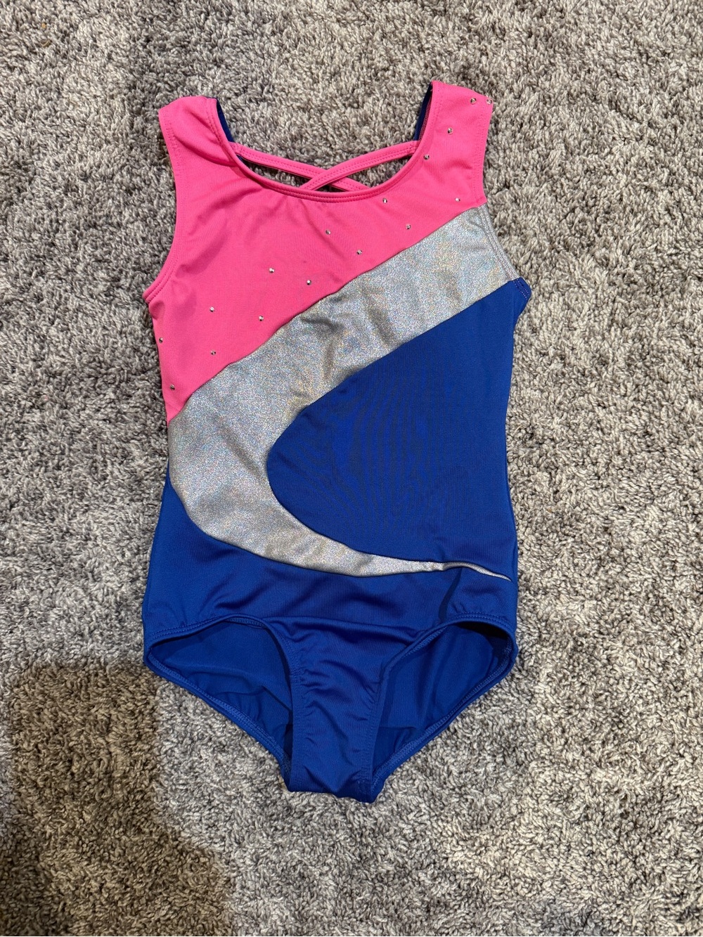 Hot Pink, Royal Blue & Silver Girls Gymnastics Leotard